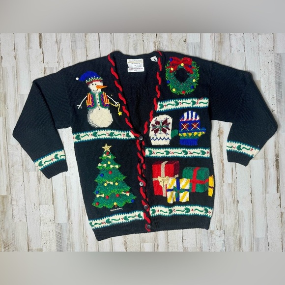 Marisa Christina Sweaters - Marisa Christina Classics Christmas 1995 Cardigan Sweater Womens M Black Vintage